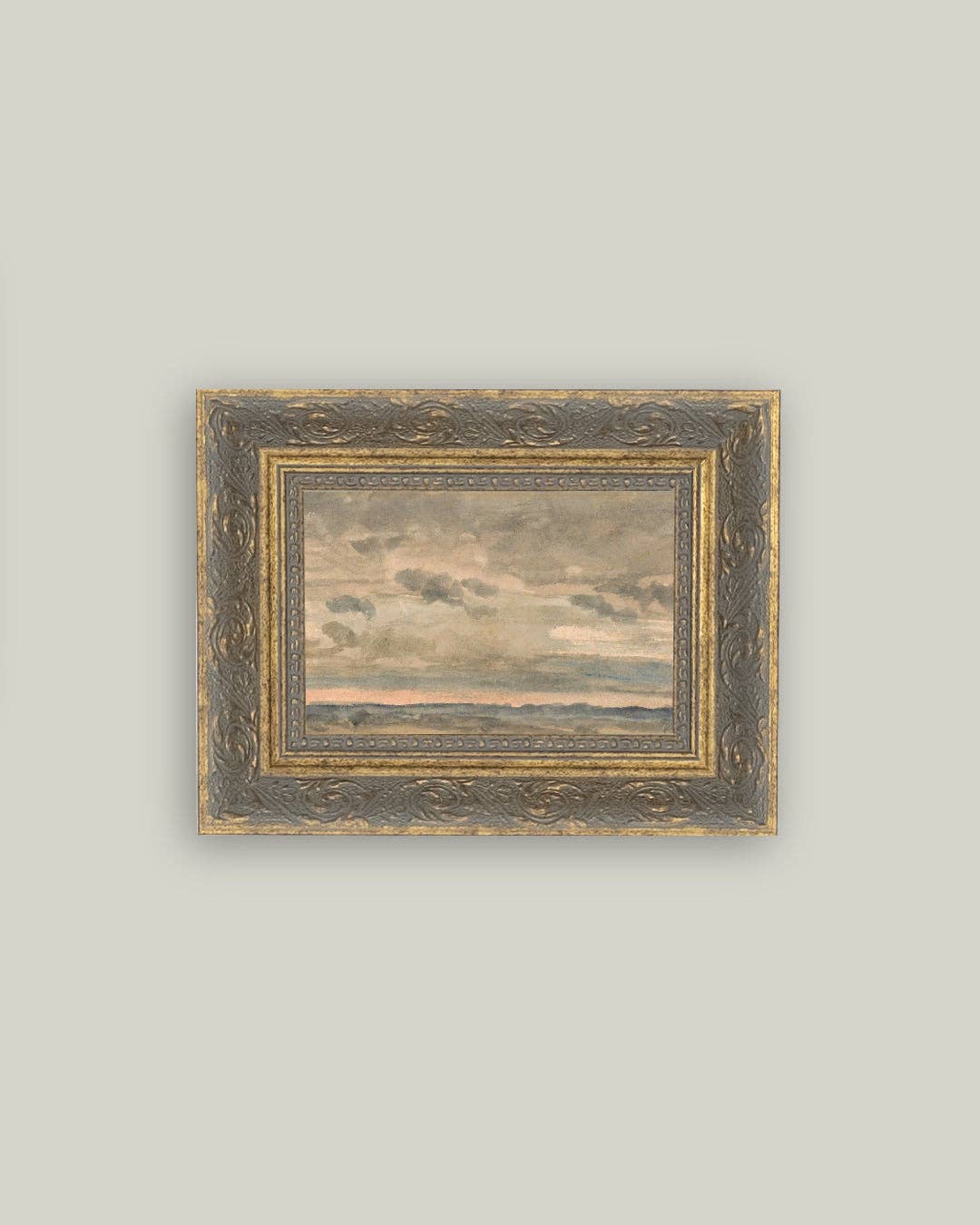 Sunset Sky Framed Antique Art: 12x7