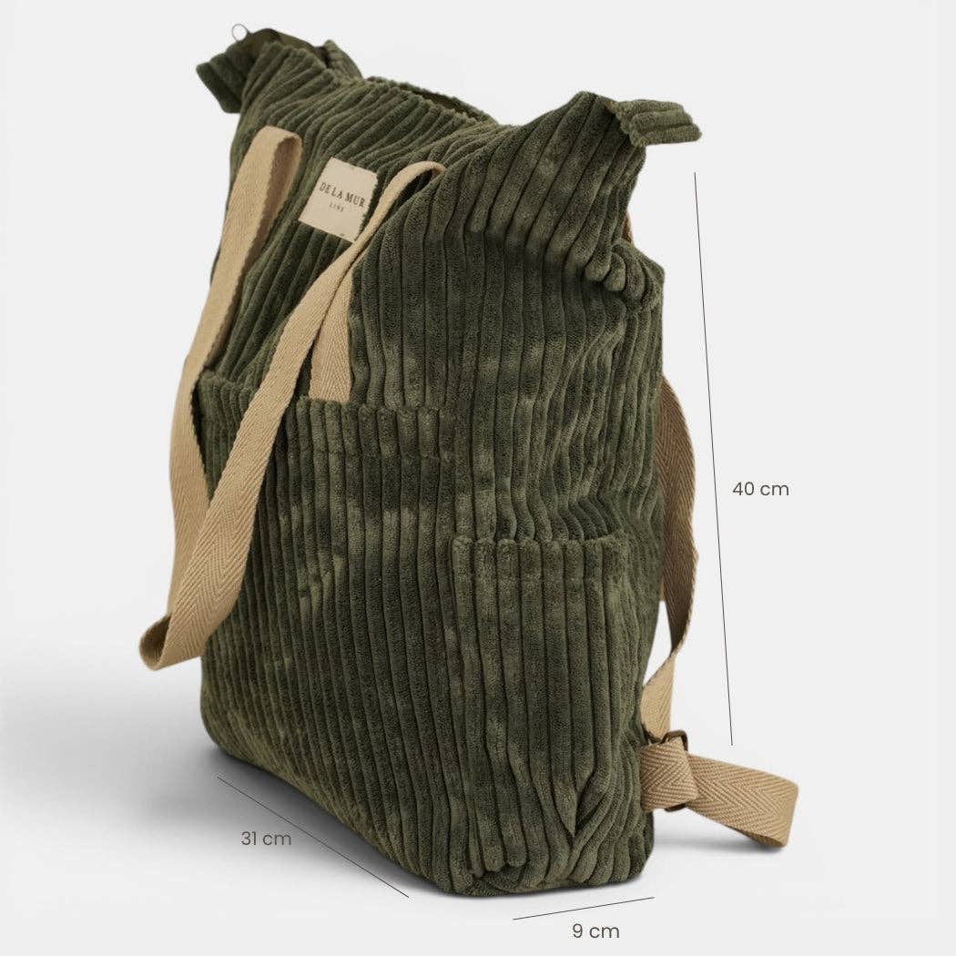 Corduroy Backpack - Shoulder Bag – Olive Green (Musgo)