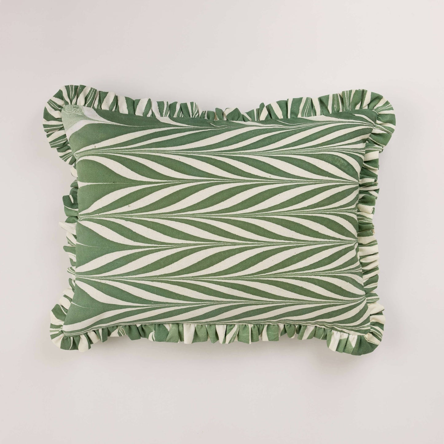 Green Banyan Block Printed Ruffle Pillow