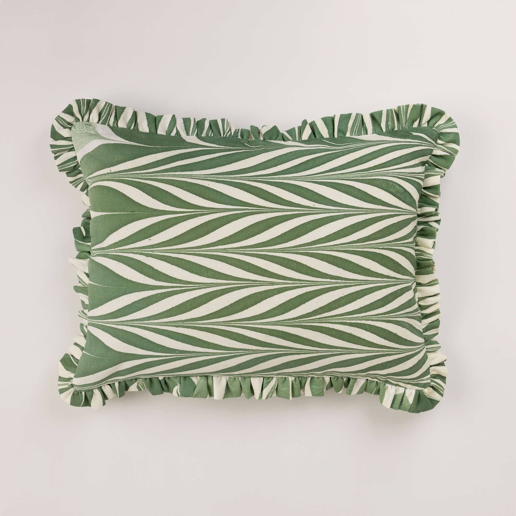 Green Banyan Block Printed Ruffle Pillow