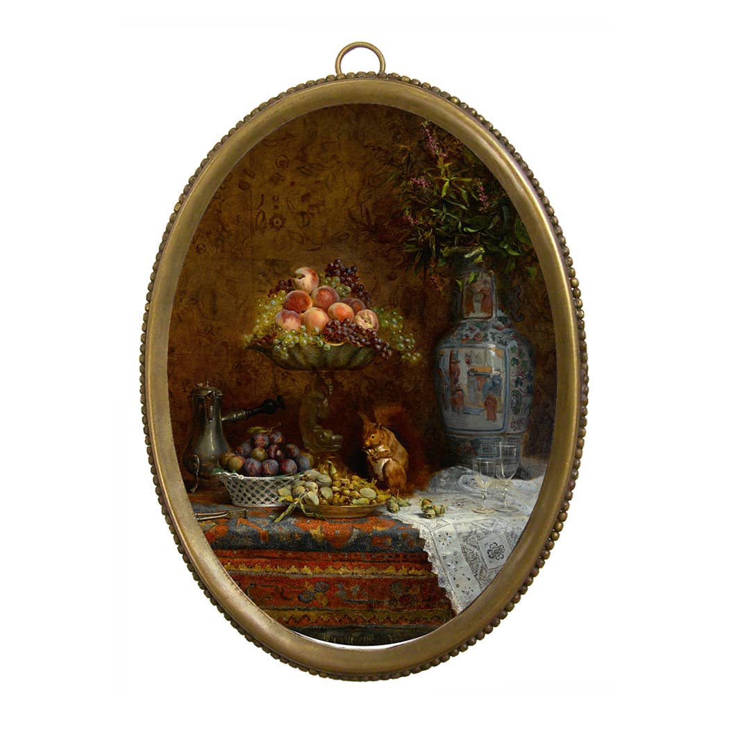 Fruit and Squirrel in Antiqued Brass Frame | Wall art