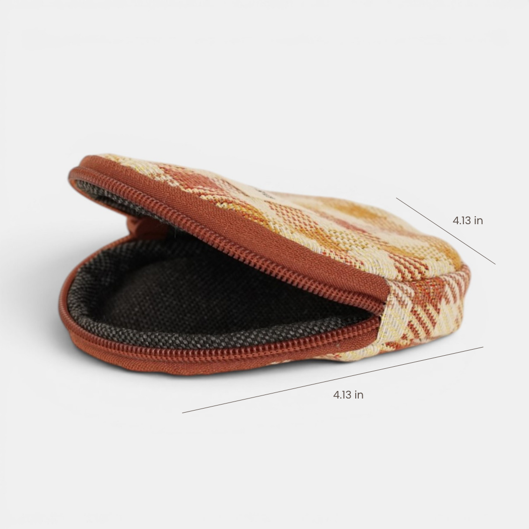 Gingham Jacquard Round Coin Purse – Terracotta & Orange (Zia)