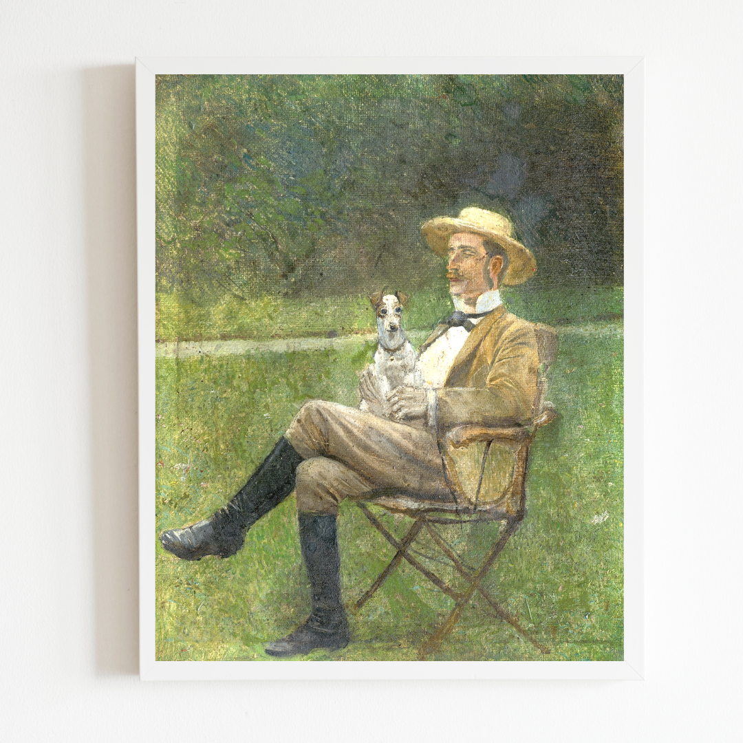 Man with Dog Antique Art Print