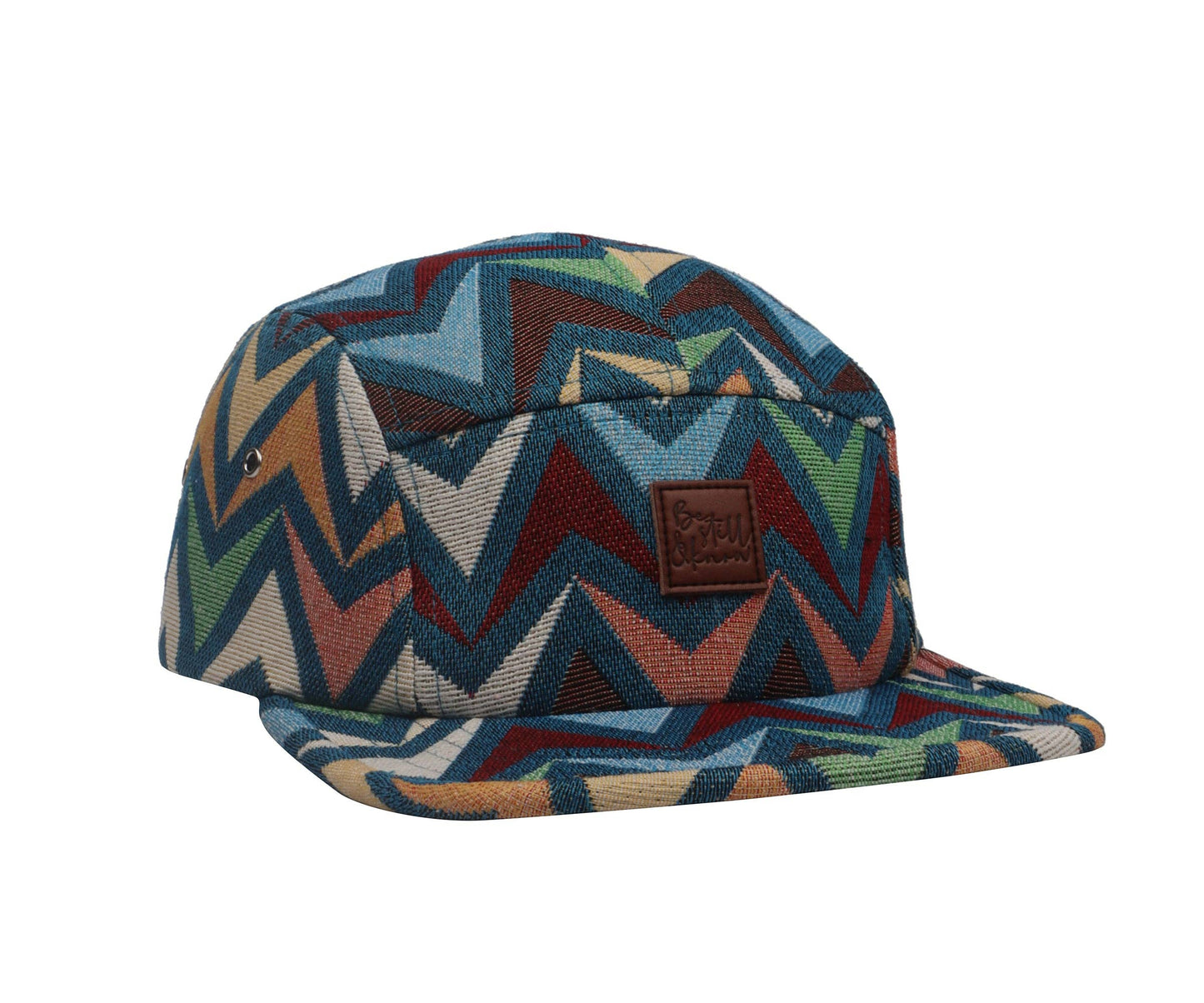 Hatphile Be Still and Know Zigzag Jacquard 5 Panel Hat Camp Cap: Blue