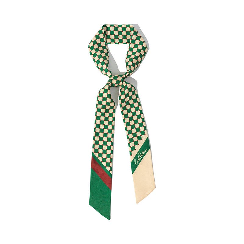 "Checkerboard" Silk Twill Skinny Scarf