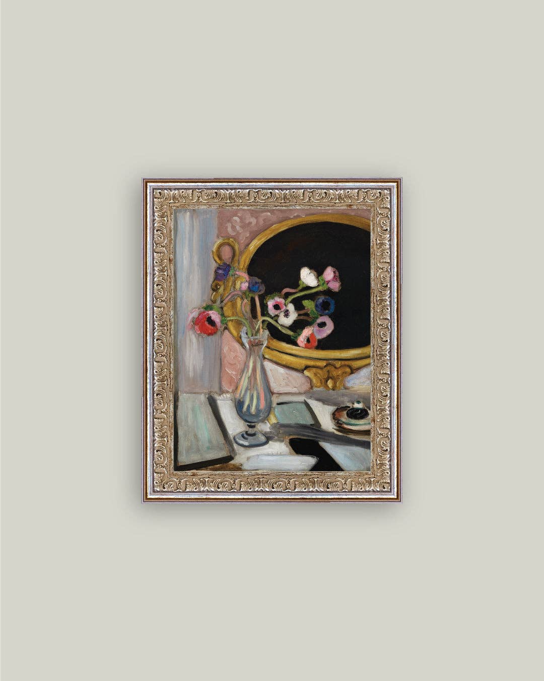 Anemone and Mirror Framed Antique Art