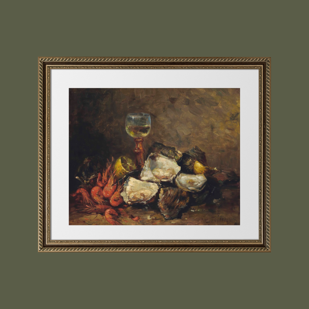 Still Life of Shrimp and Oysters Antique Art Print