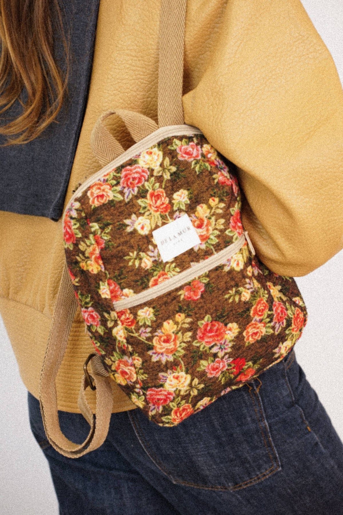 Floral Jacquard Small Backpack – Brown & Red (Pepi)
