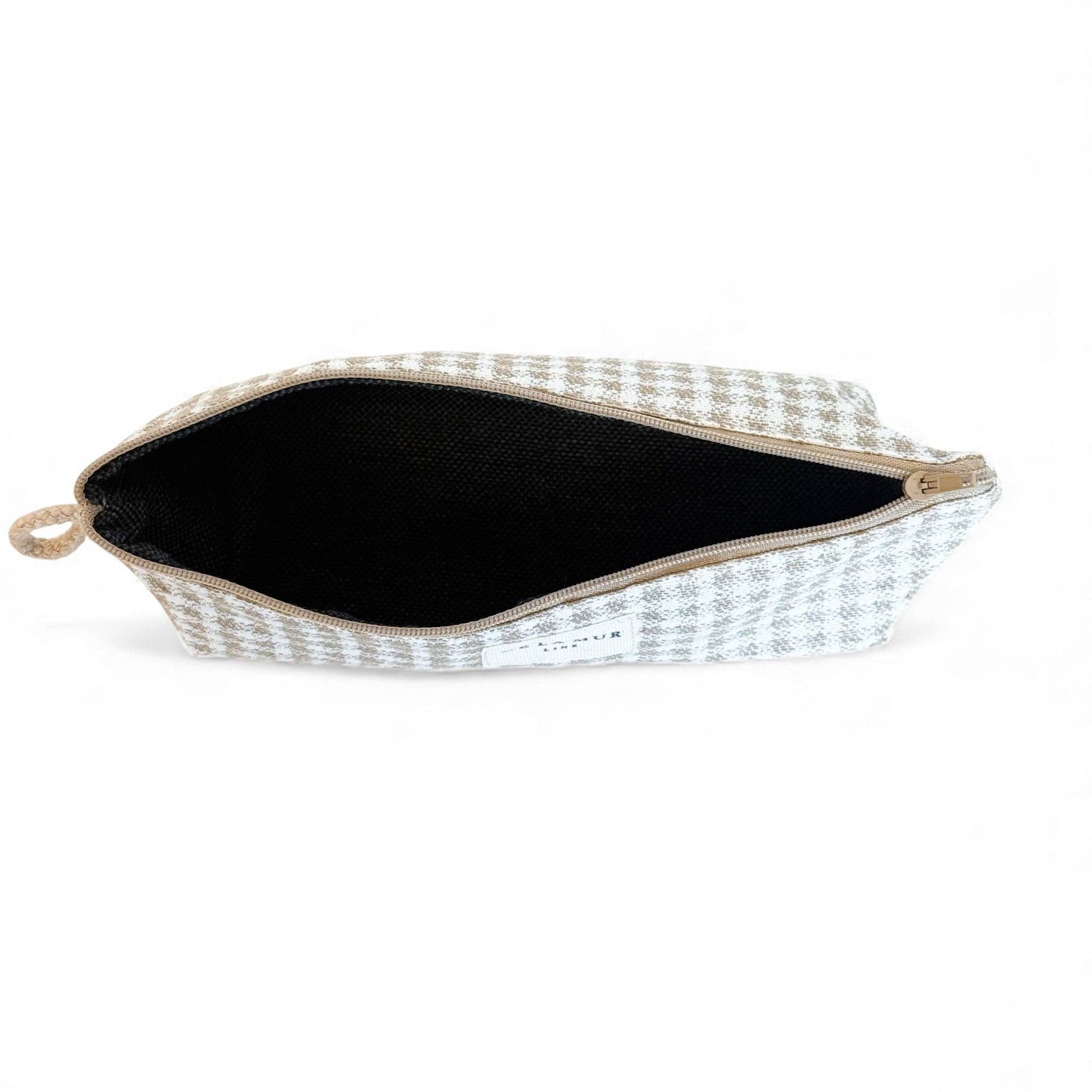 Gingham Jacquard Pencil Case – Beige & Ecru (Vison)