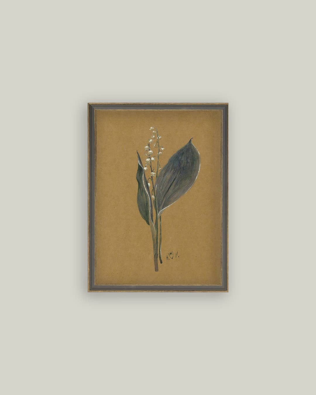 Lily On Brown Framed Antique Art: 7x9