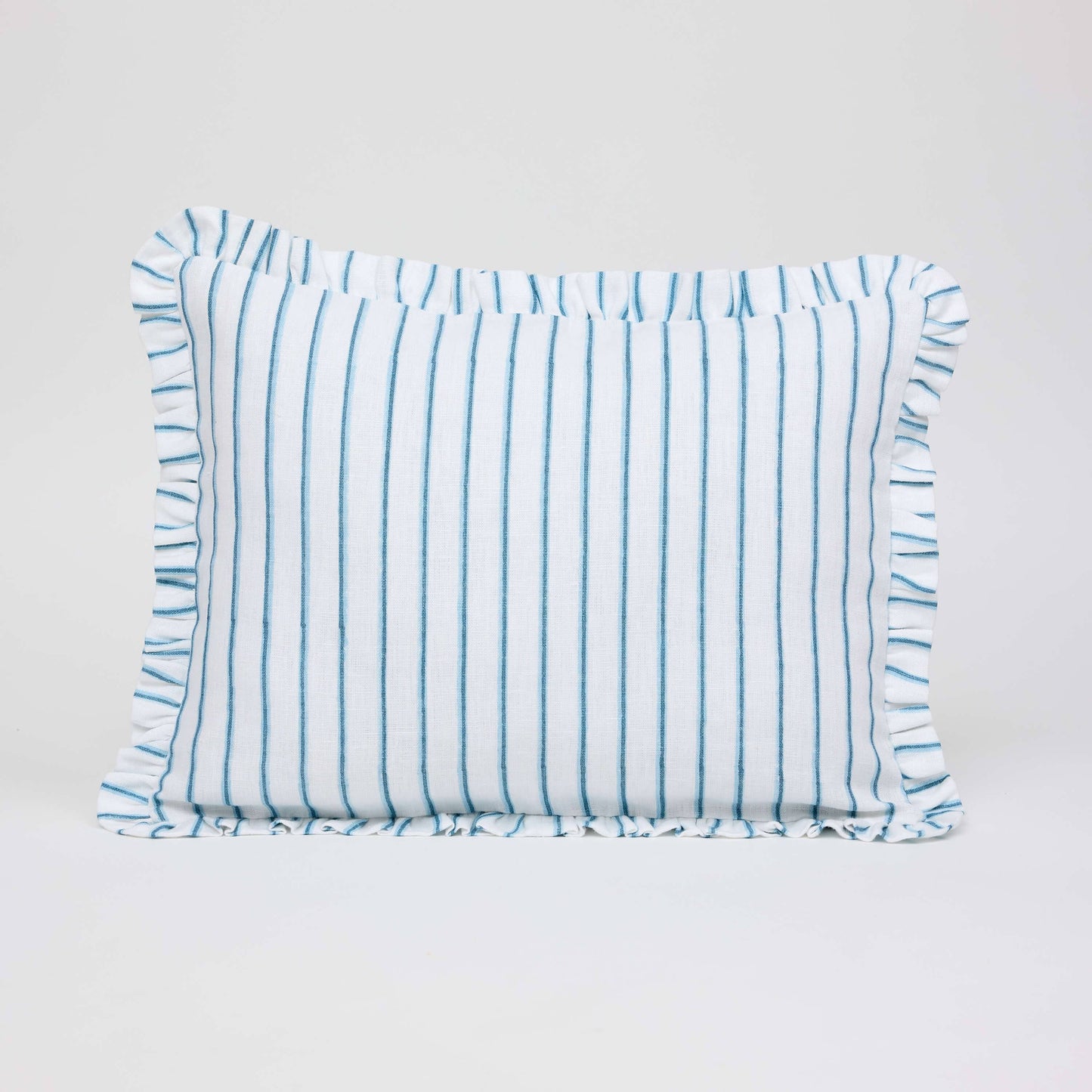 Blue Shadow Stripe Block Printed Ruffle Pillow