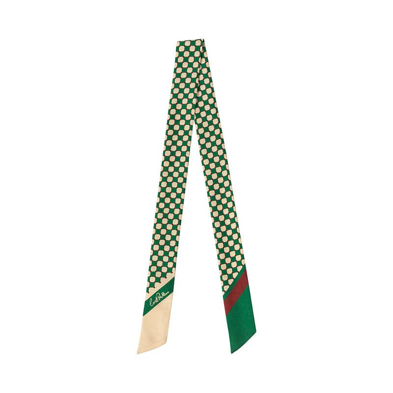 "Checkerboard" Silk Twill Skinny Scarf