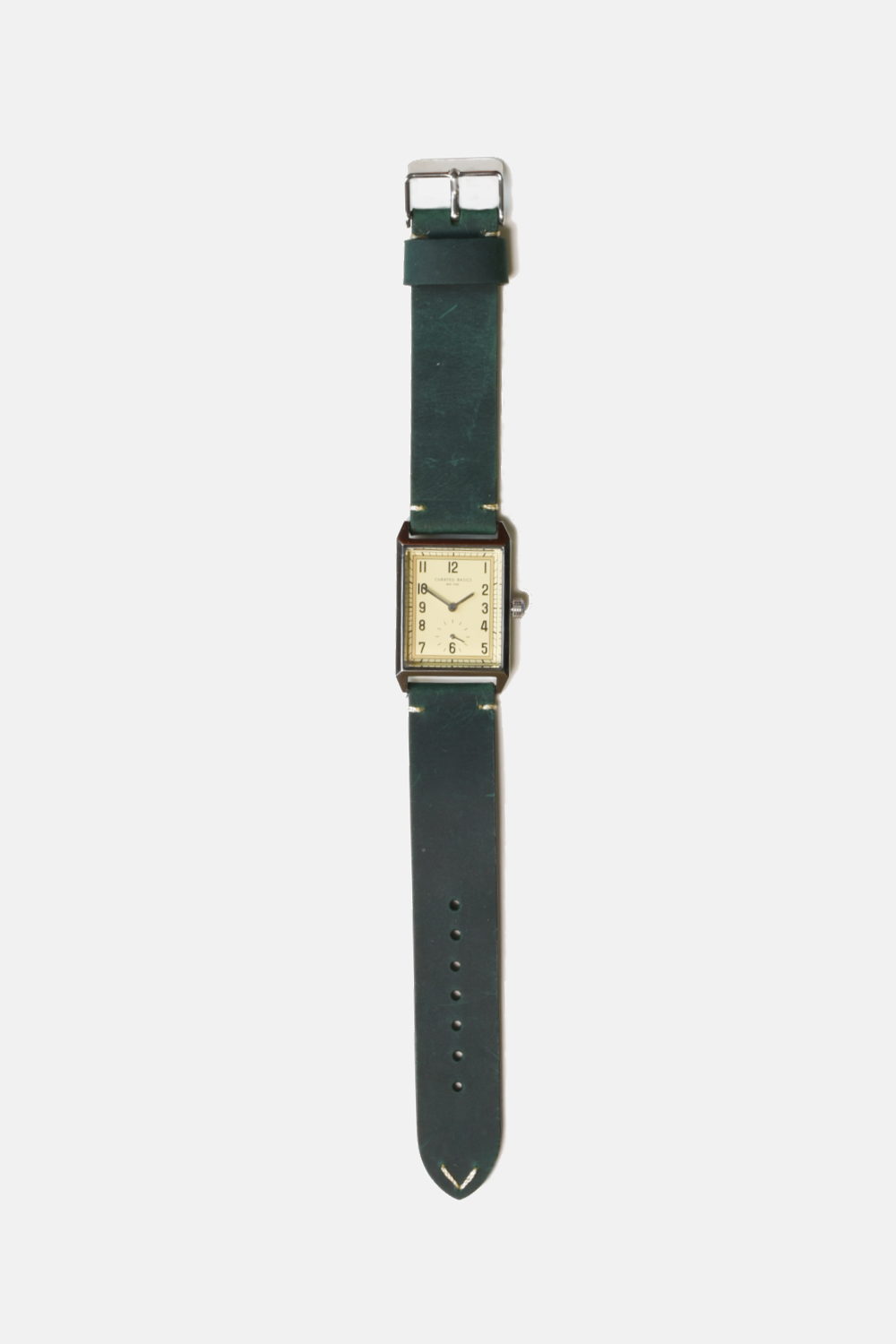 Classic Rectangular Watch: Green Leather