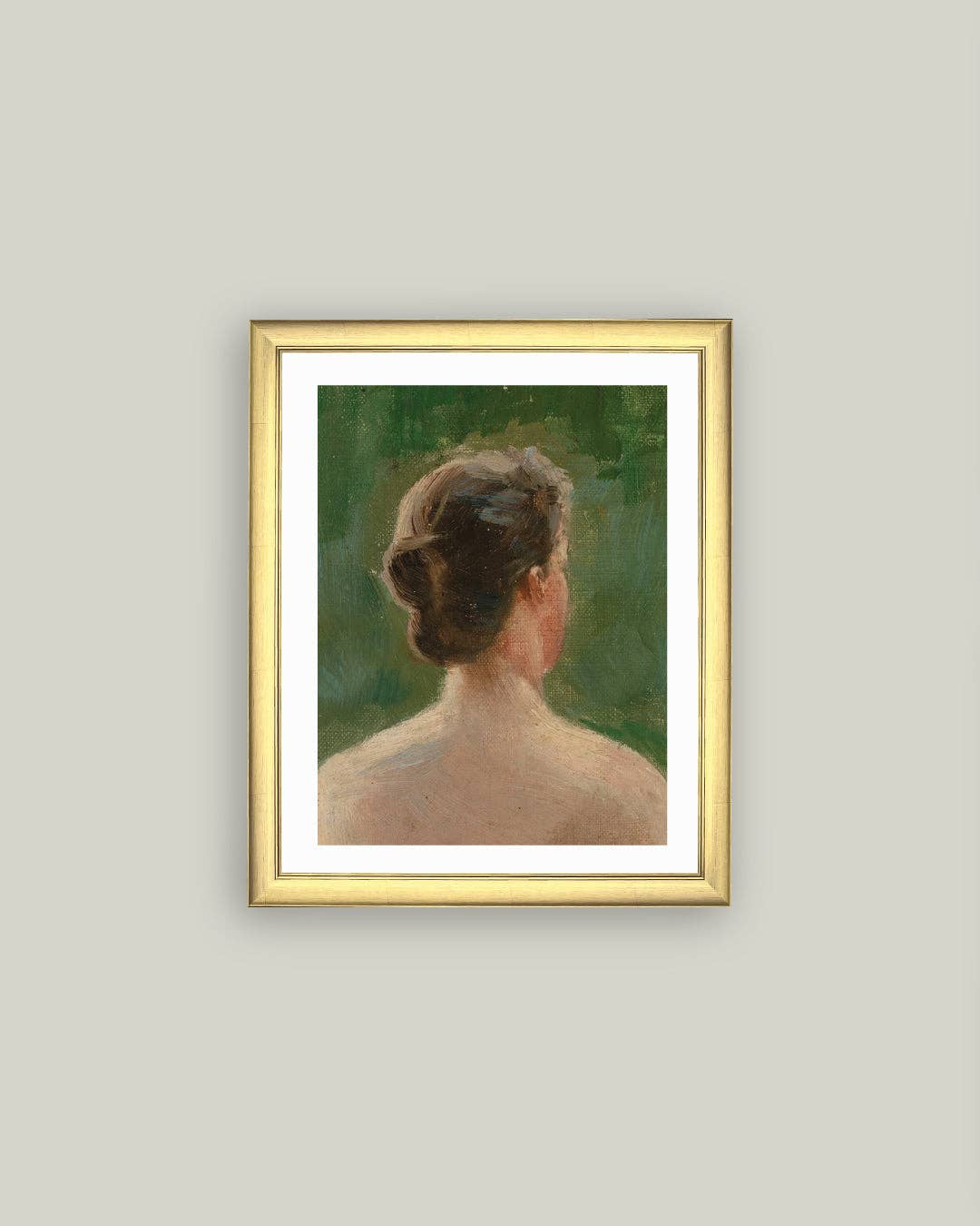 Back of Woman Portrait Framed Antique Art: 6x8