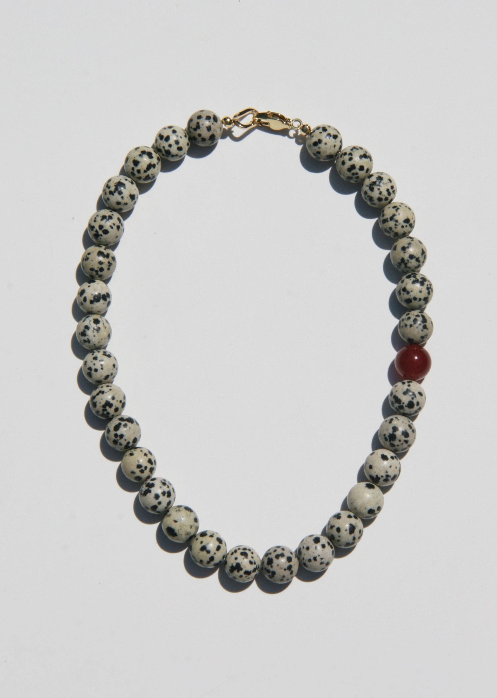 Poppy Dalmatian Jasper and Carnelian Beaded Necklace: 18"