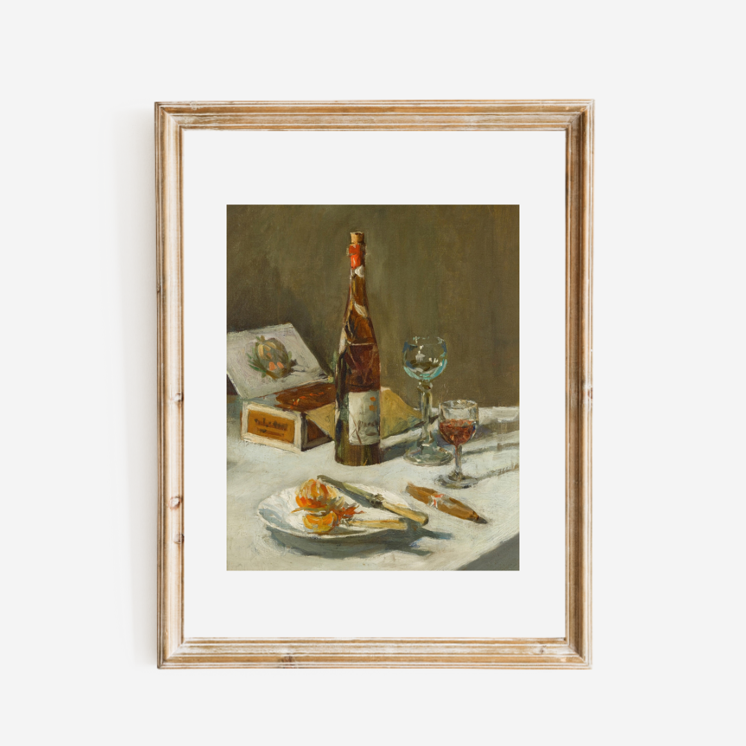 Wine and Cigars Still Life Antique Art Print