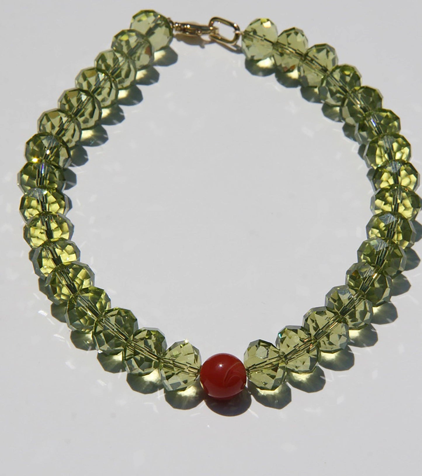 OLA Olive Green & Carnelian Czech Glass Beaded Necklace: 16"