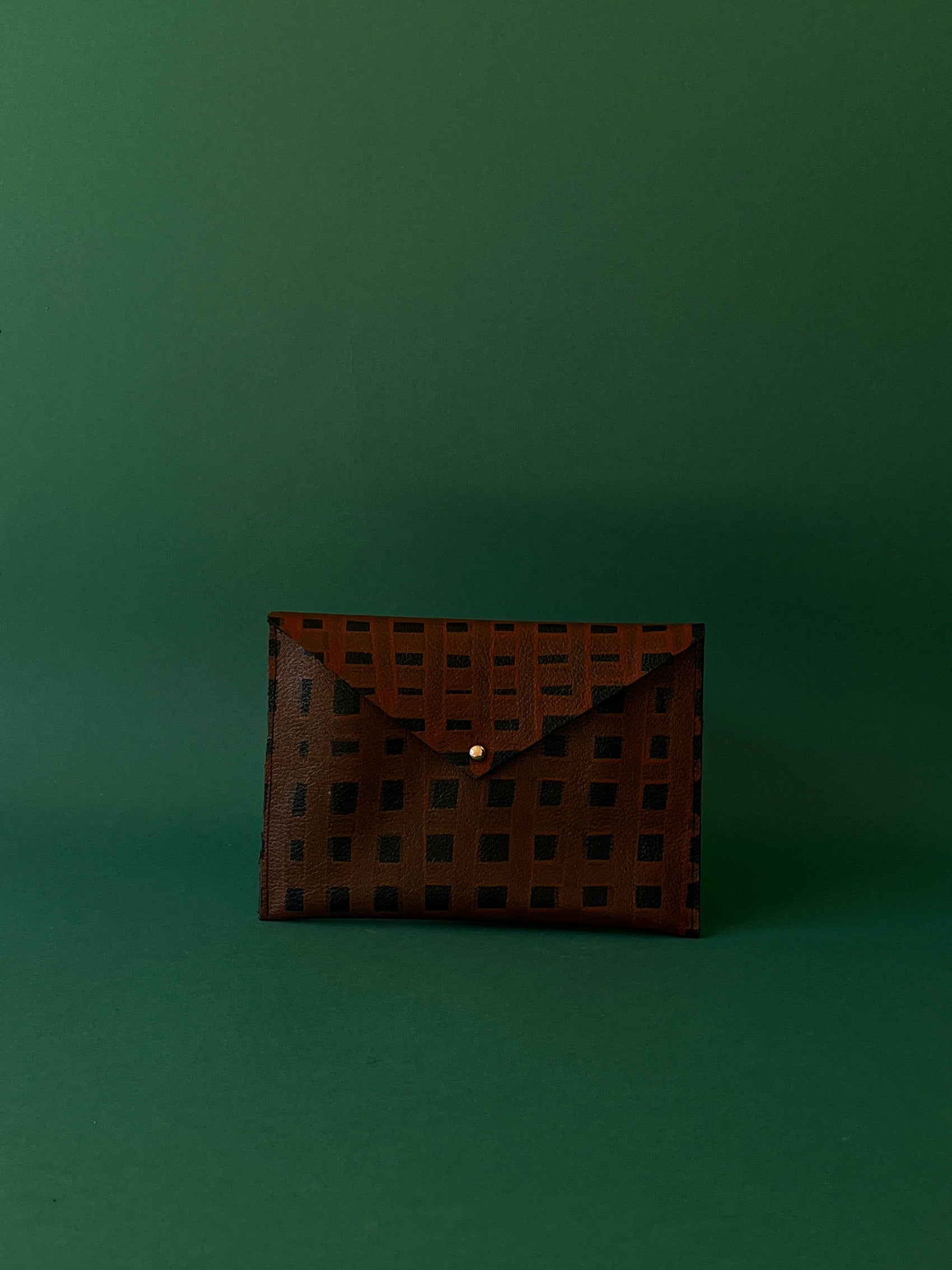 Leather Envelope Carryall - Grid-Rust