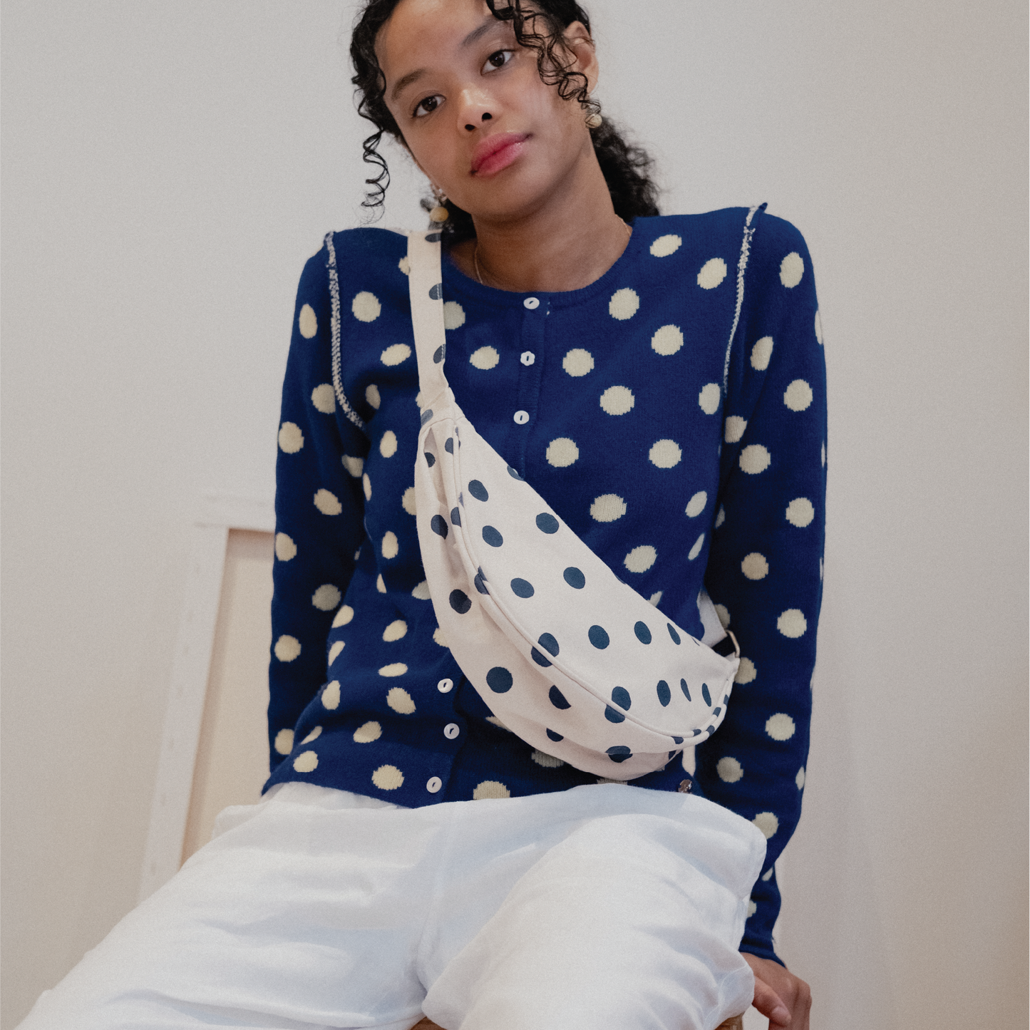 Moon Sling Bag - Indigo Dot