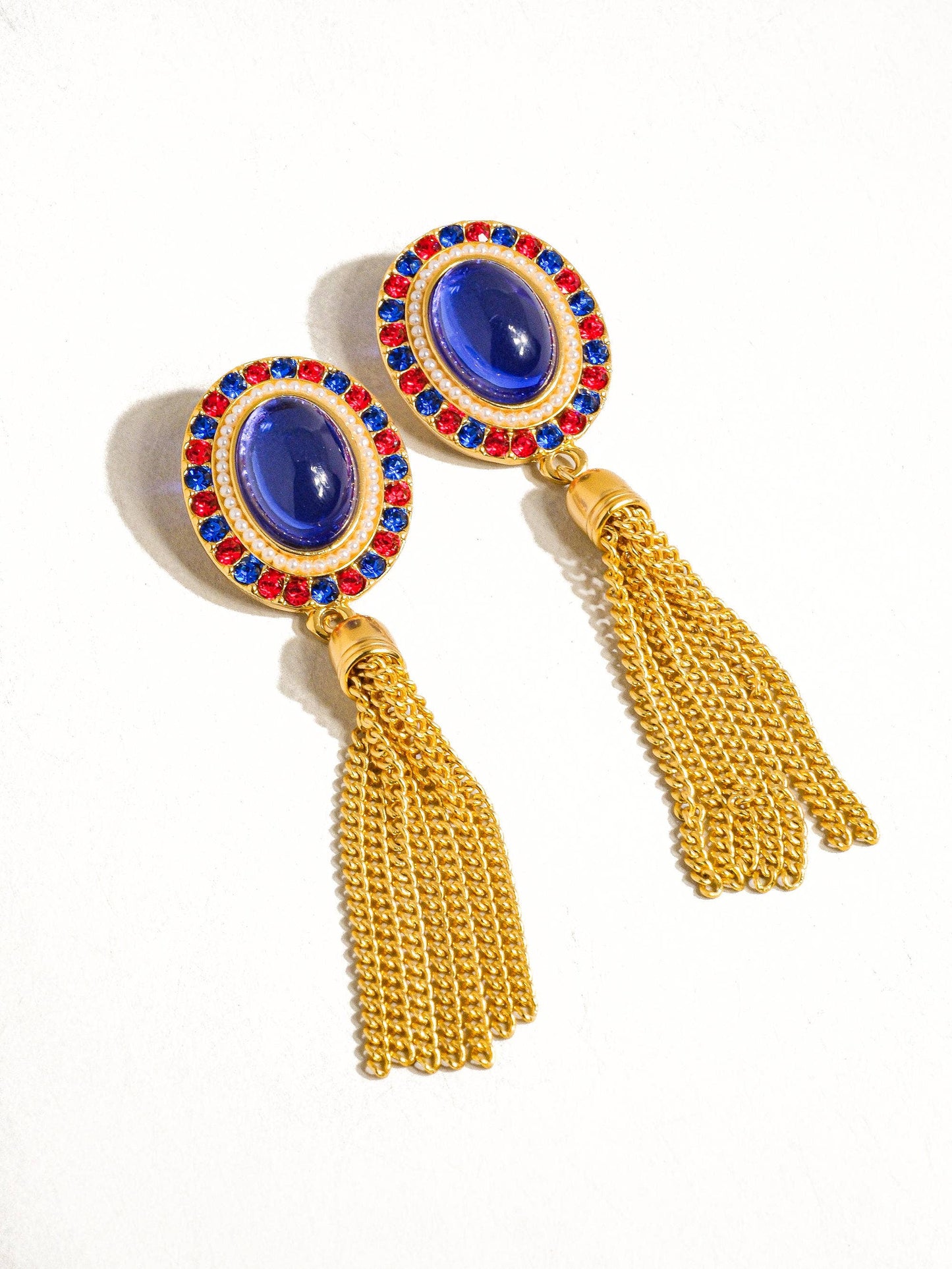 Fleur Gold Dressy Tassel Earring: Blue