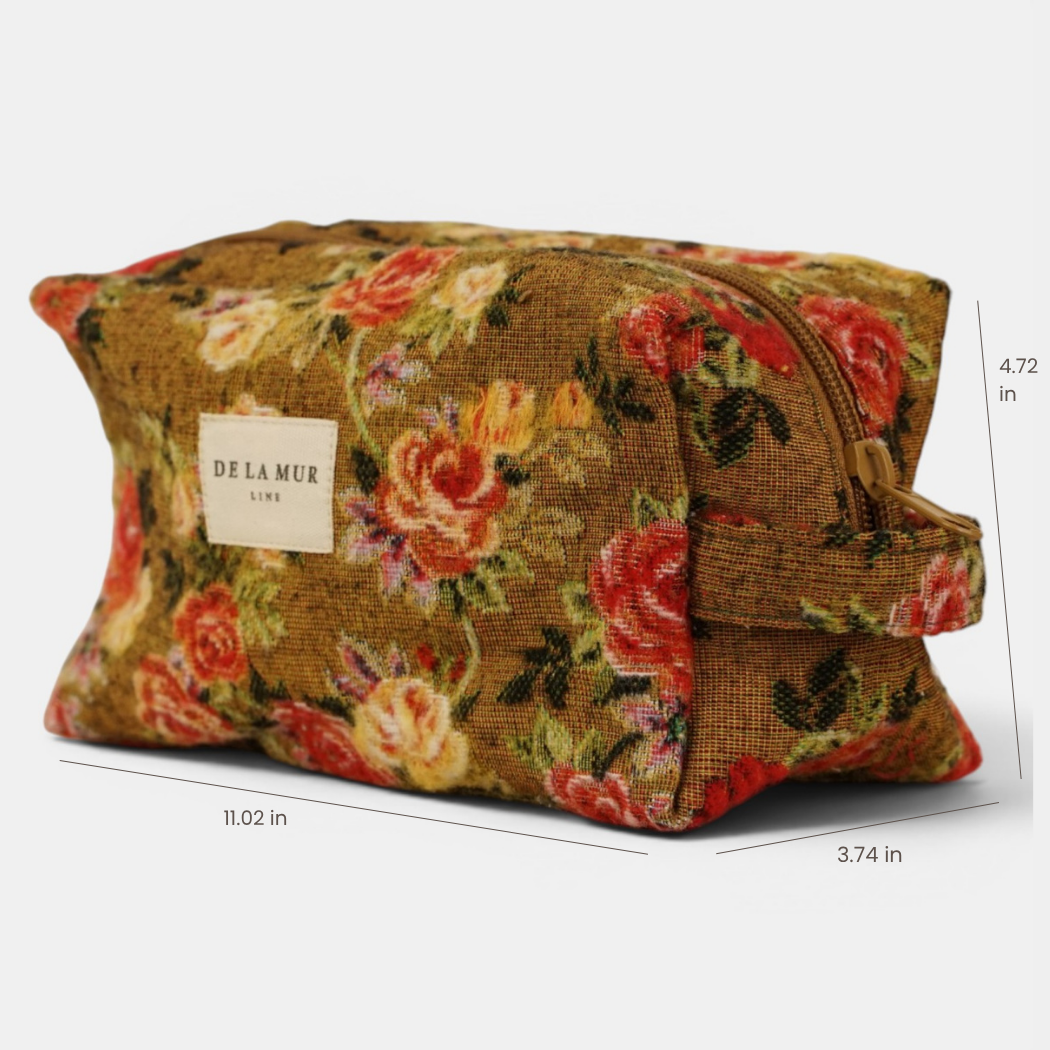 Floral Jacquard Squared Makeup Bag – Mustard & Red (Esme)