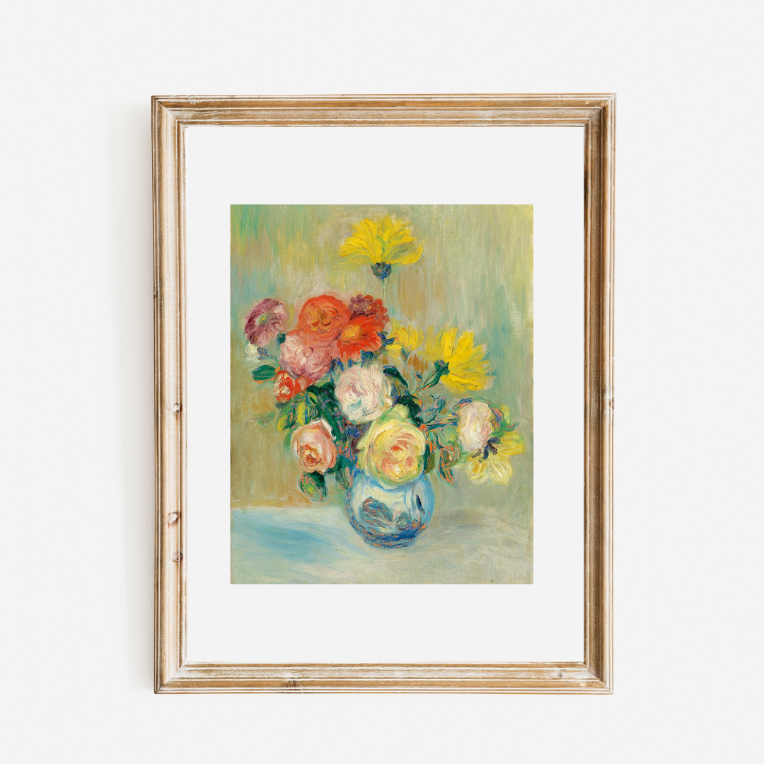 Dahlias Vase Antique Print