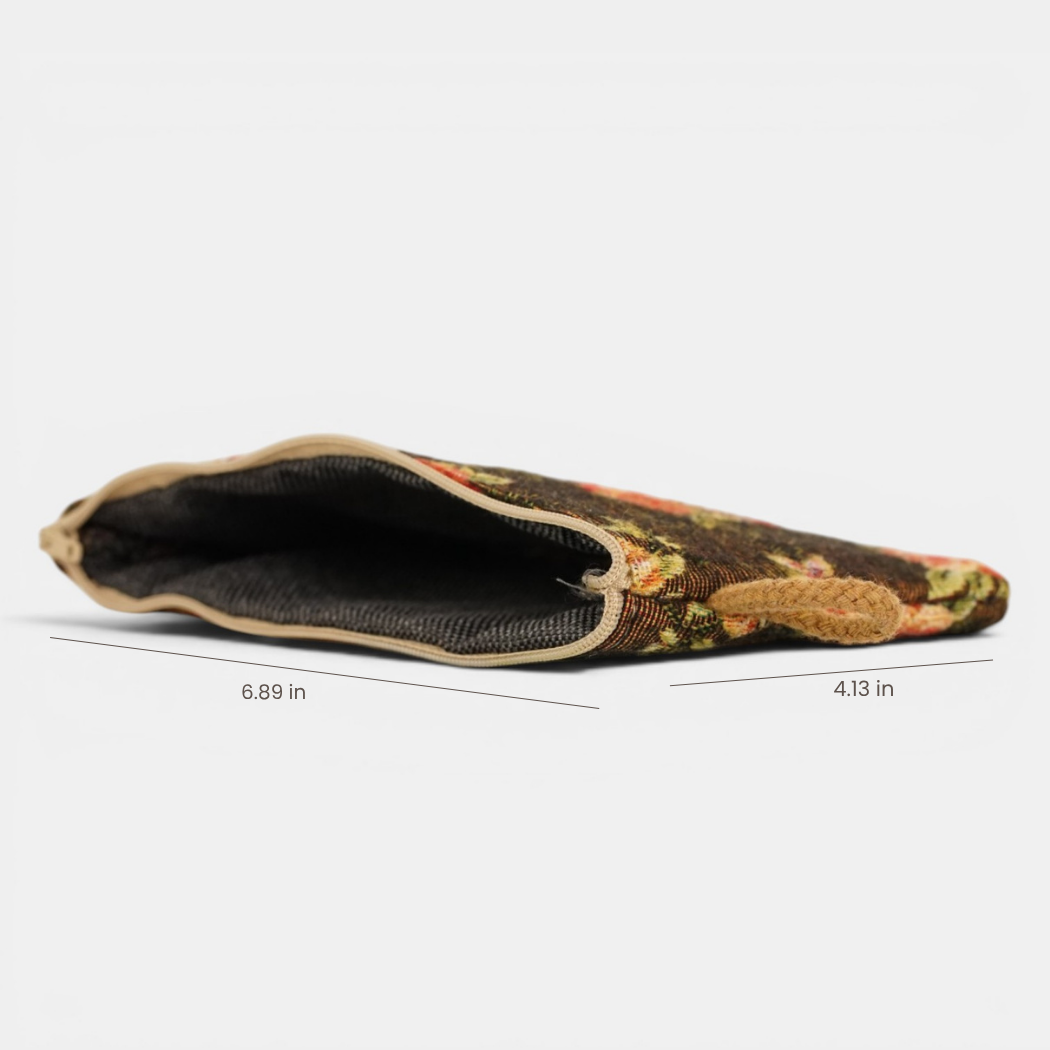 Floral Jacquard Small Makeup Bag / Coin Purse – Brown & Red (Pepi)