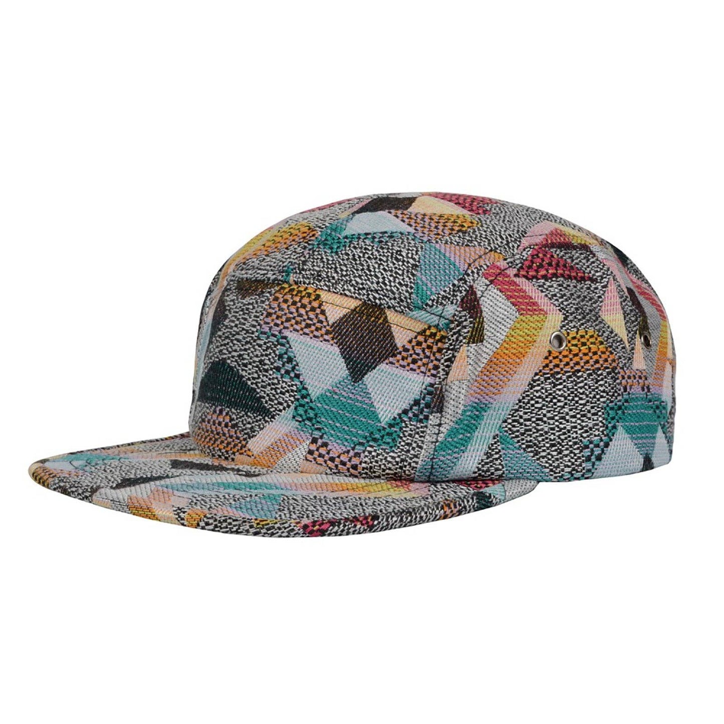 Hatphile XL Patchwork Jacquard 5 Panel Hat Camp Cap: Geo Turquoise XL