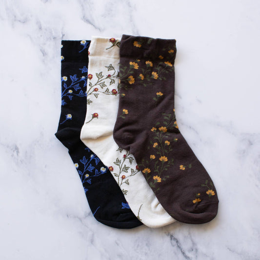 Lana Vintage Floral Socks: Dark Brown