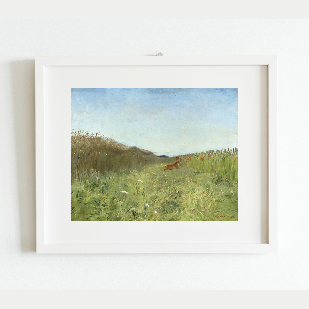 Hare in the Field Antique Art Print