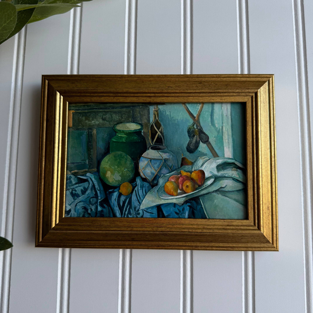Vintage Style still life fruits and vases on a table Framed