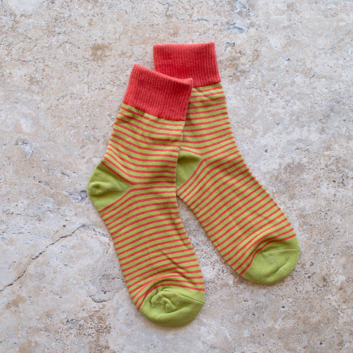 2 Tone Stripe Casual Socks: Coral/Olive