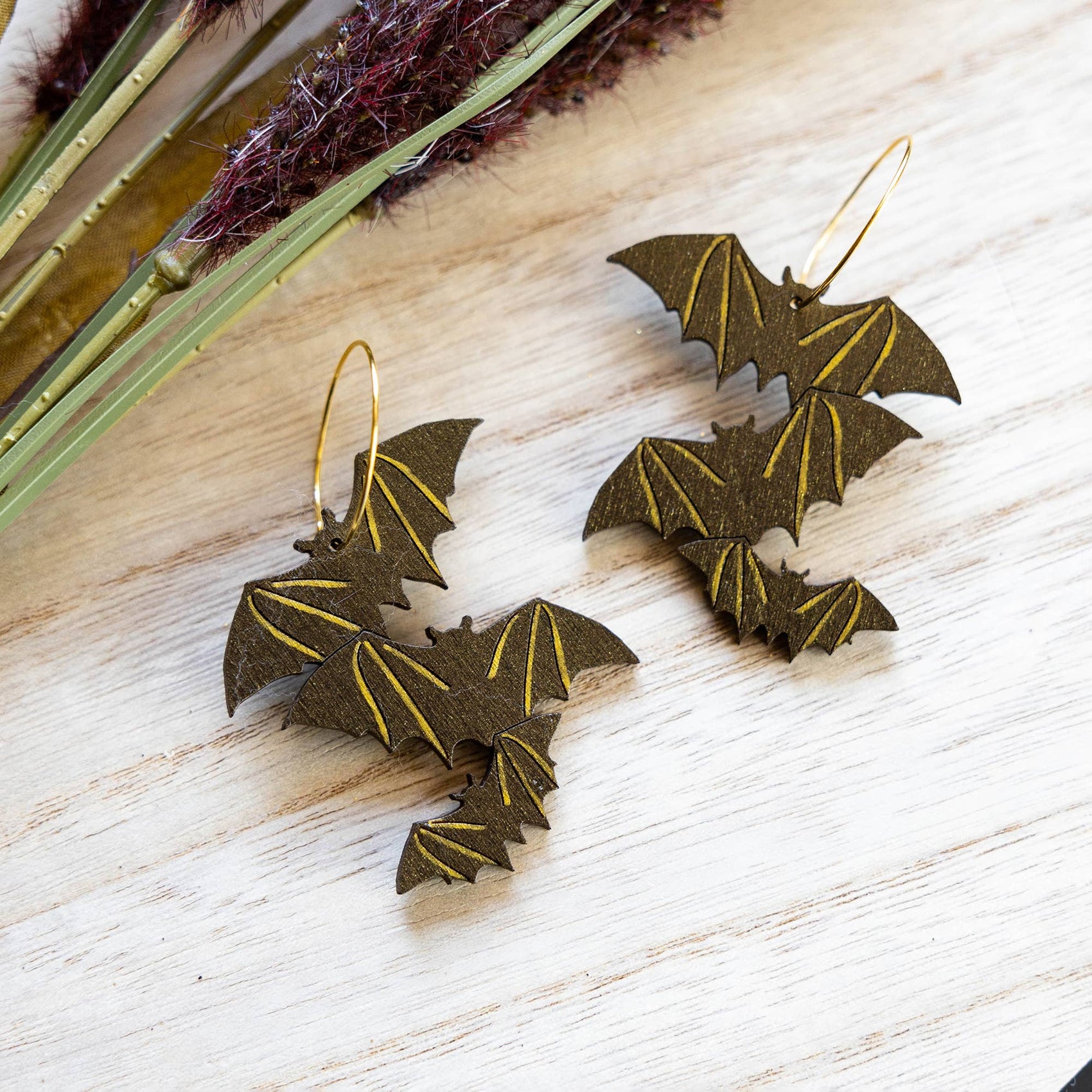 Shimmery Bat Hoop Earrings - Halloween