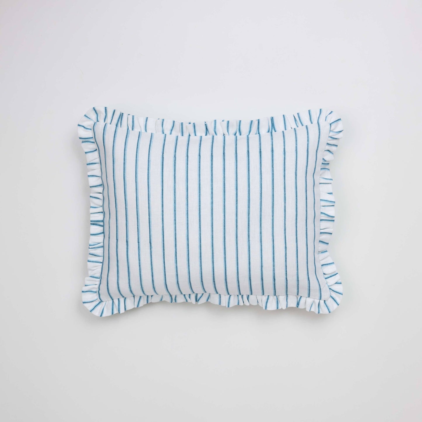 Blue Shadow Stripe Block Printed Ruffle Pillow
