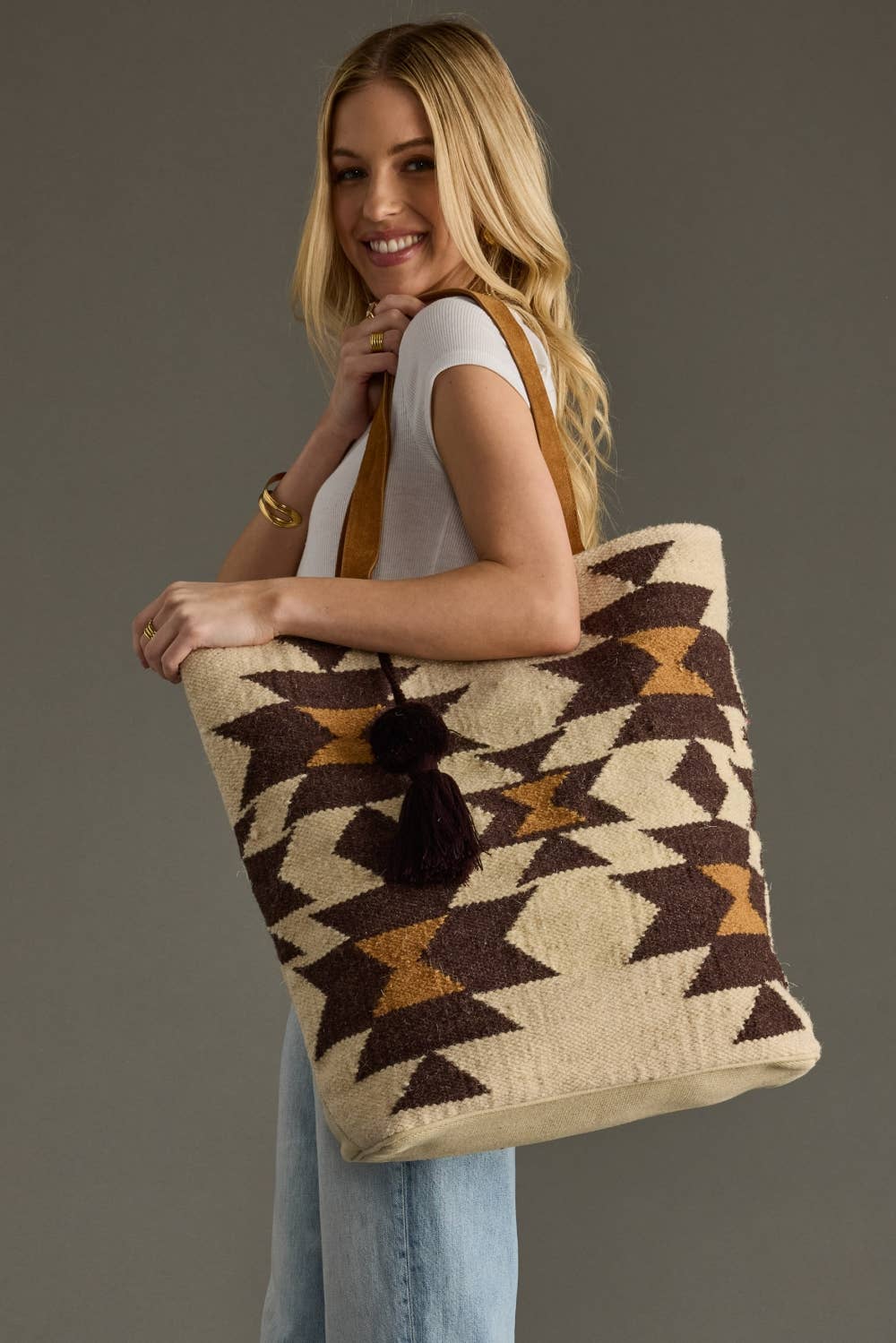 Woven Western Patterned Tote
