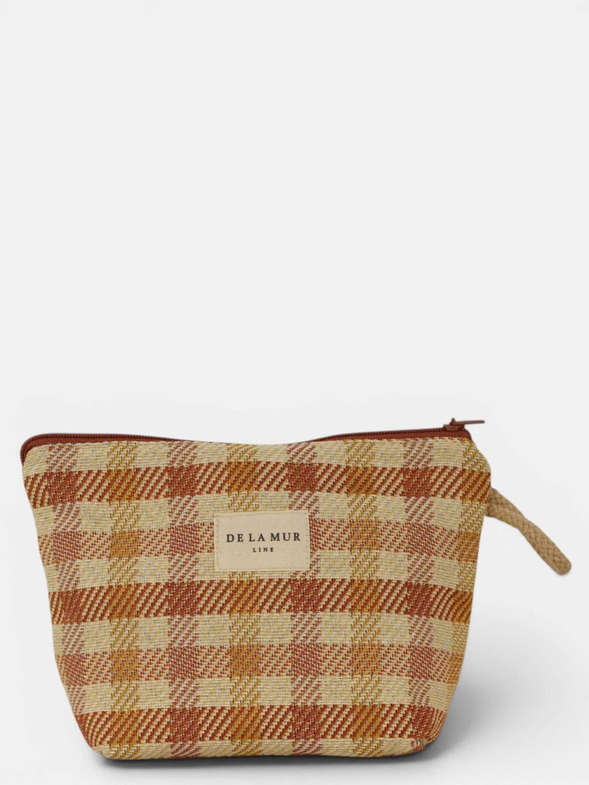 Gingham Jacquard Small Makeup Bag – Terracotta & Orange (Zia)