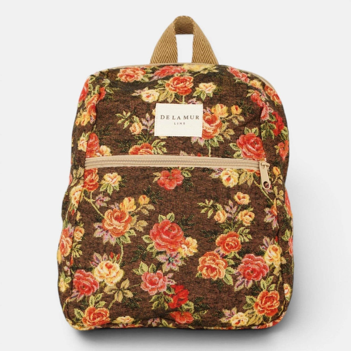 Floral Jacquard Small Backpack – Brown & Red (Pepi)