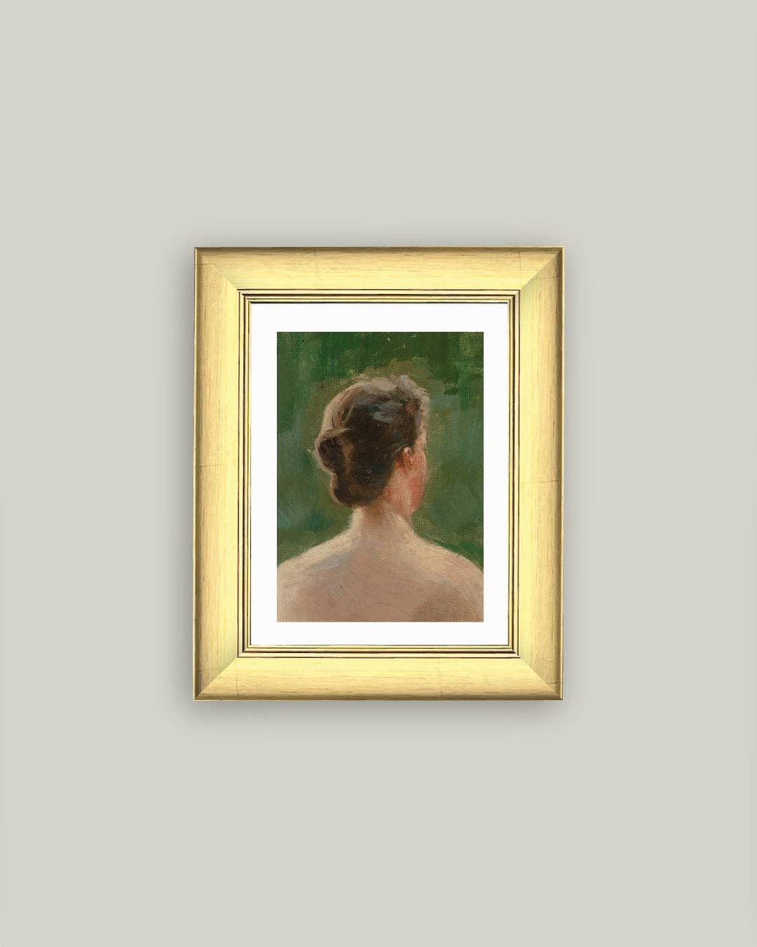 Back of Woman Portrait Framed Antique Art: 6x8