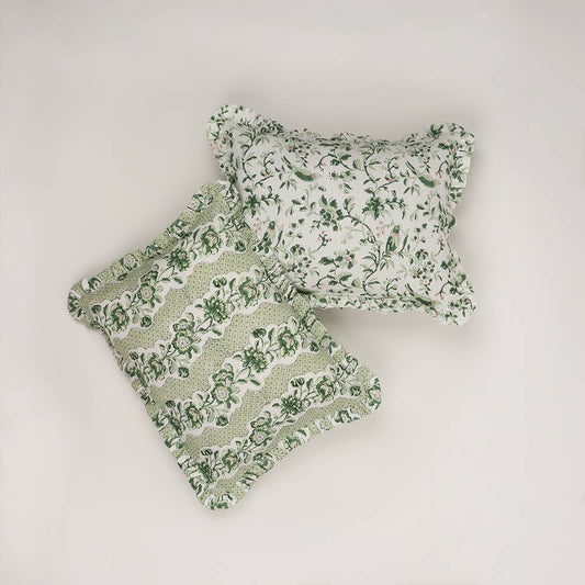 Blooming Trellis Block Printed Ruffled Pillow