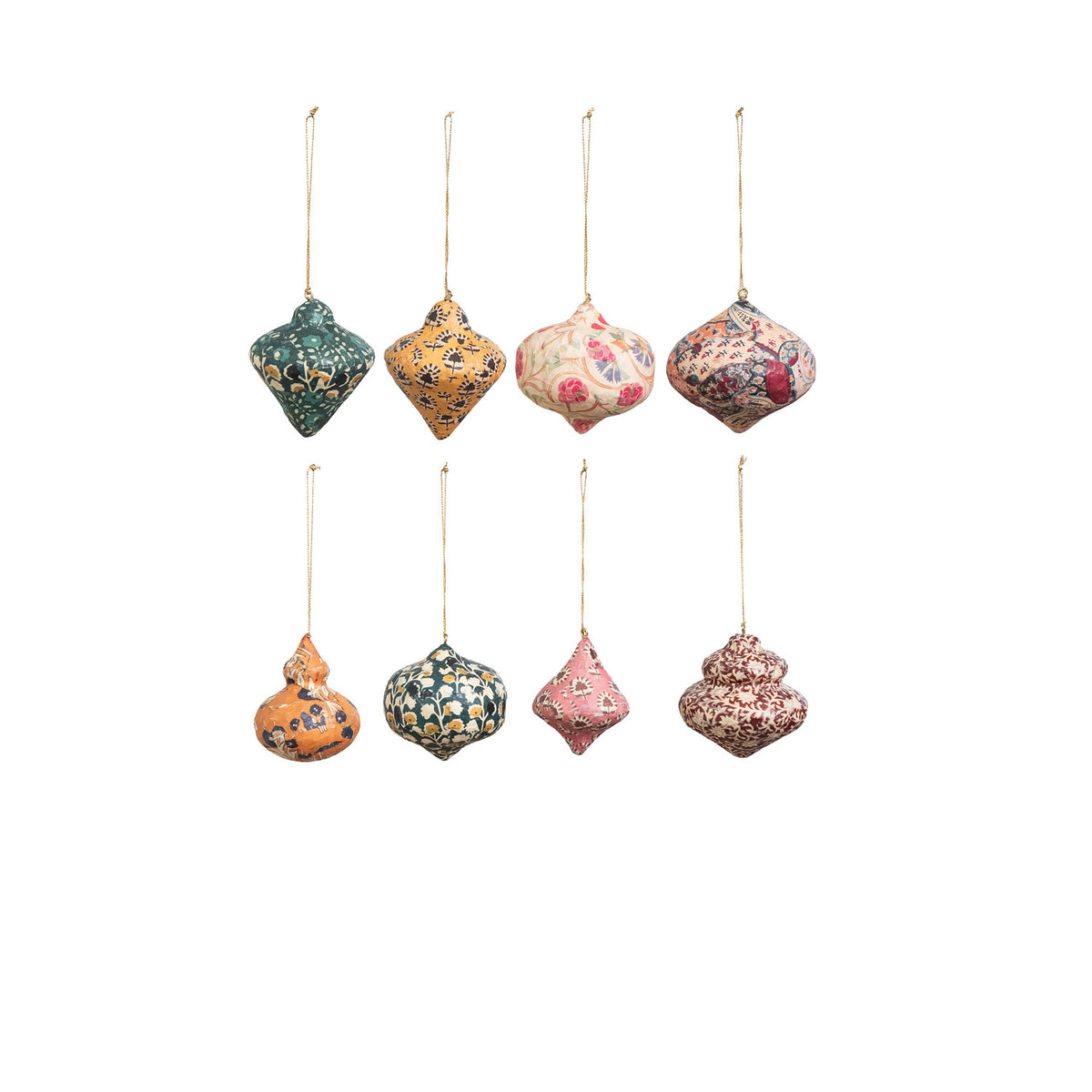 Paper Mache Block Printed Ornament - Available in 8 Styles
