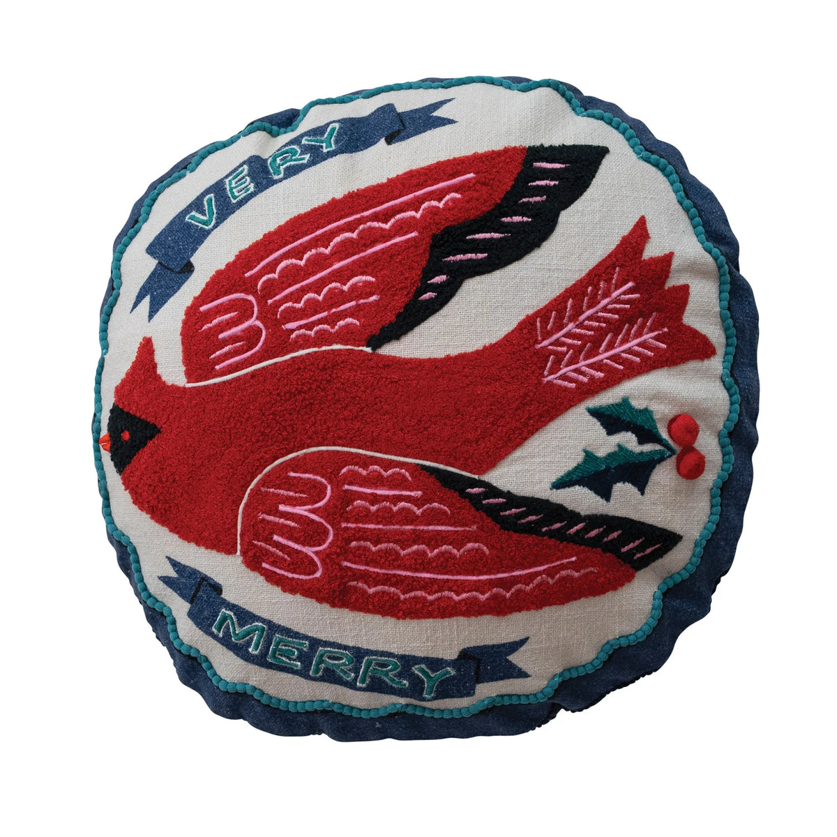 Embroidered Cardinal Pillow