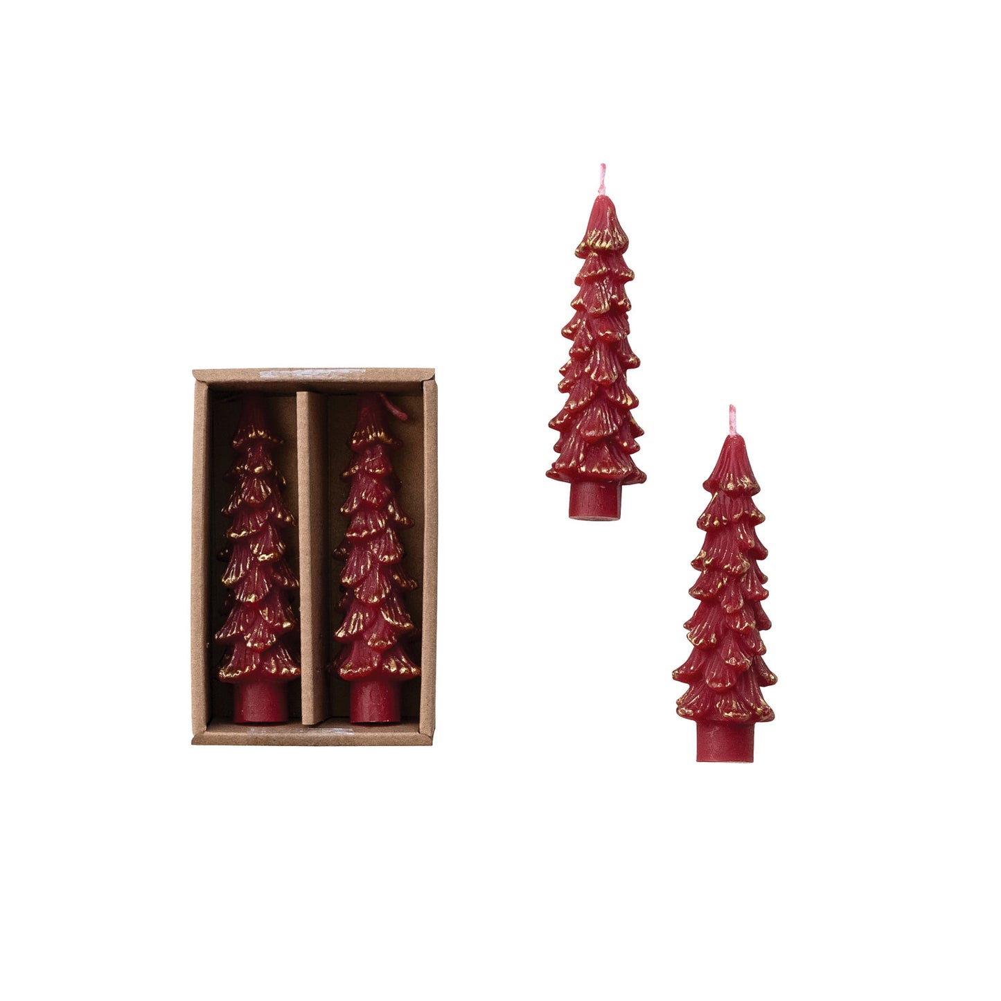 Red Small Tree Shaped Taper Candles - Set of 2