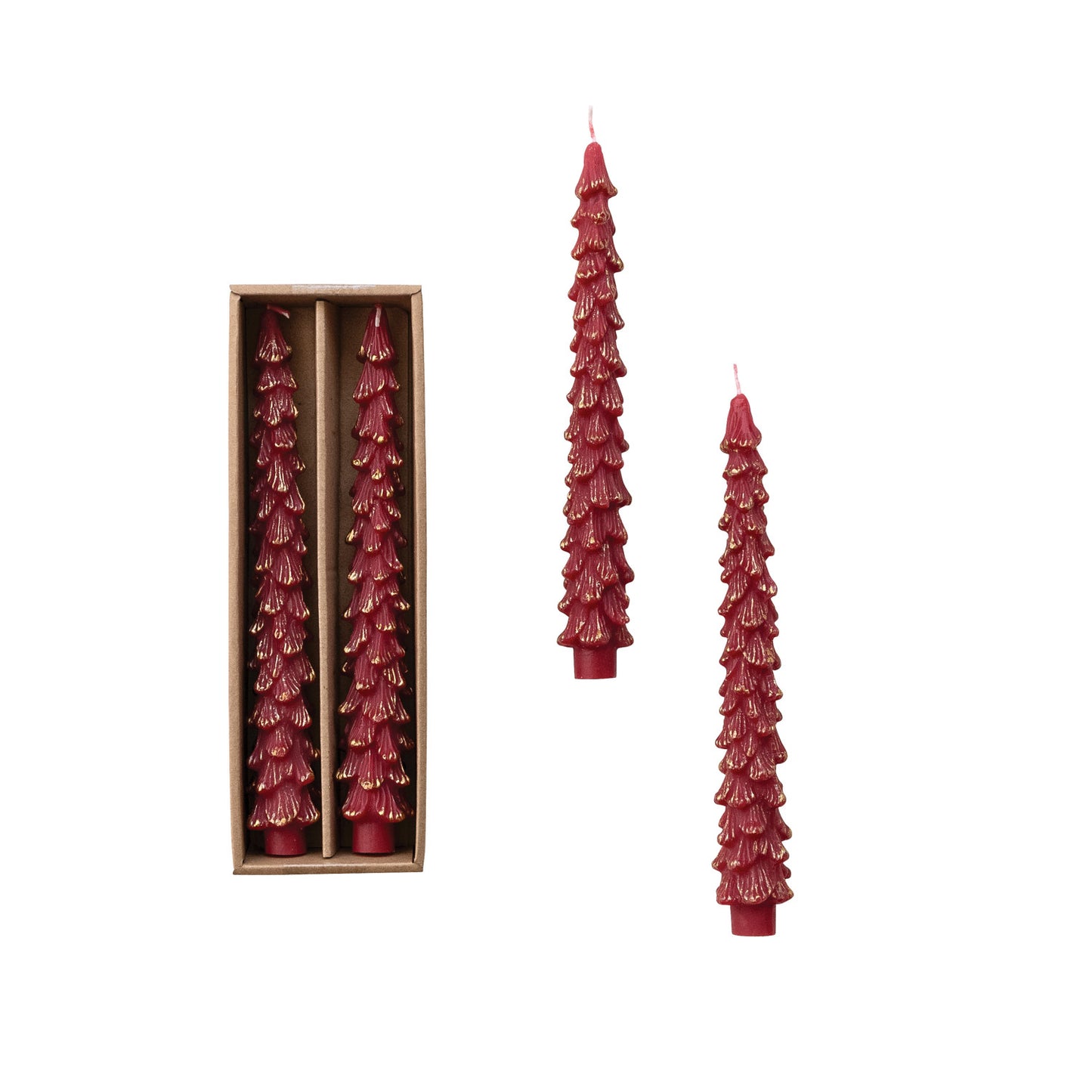Red Large Tree Shaped Taper Candles - Set of 2