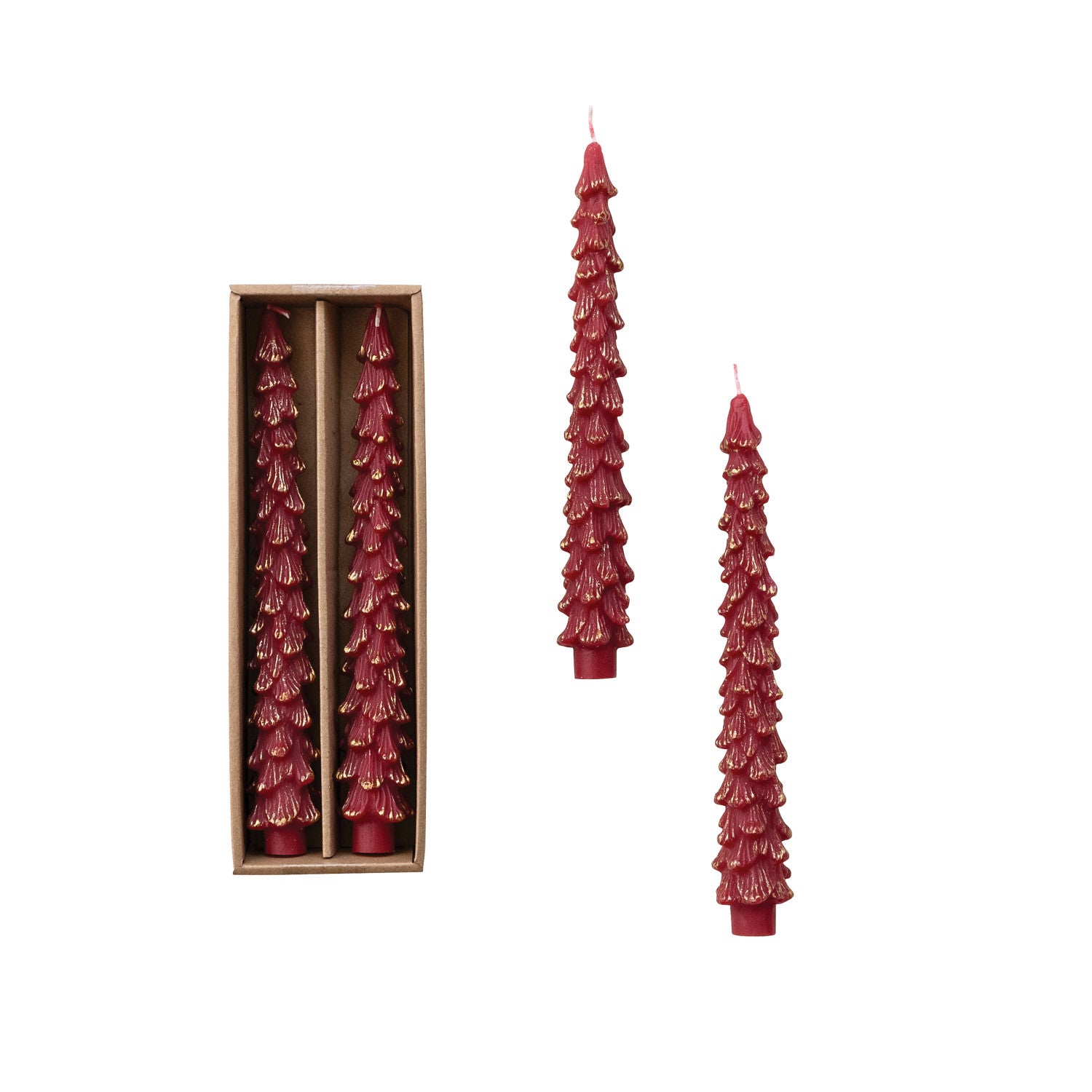 Red Large Tree Shaped Taper Candles - Set of 2