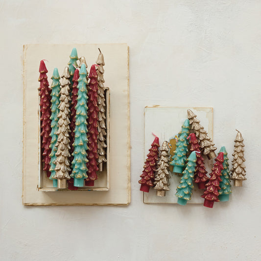 Red Large Tree Shaped Taper Candles - Set of 2