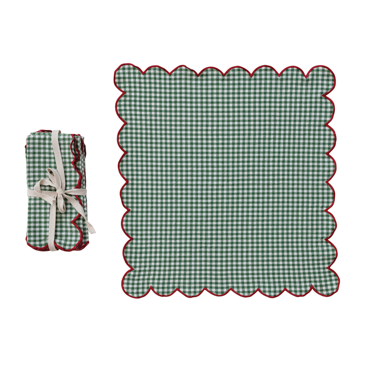 Green & Red Scalloped Gingham Napkins