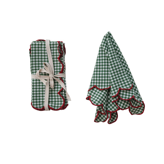 Green & Red Scalloped Gingham Napkins