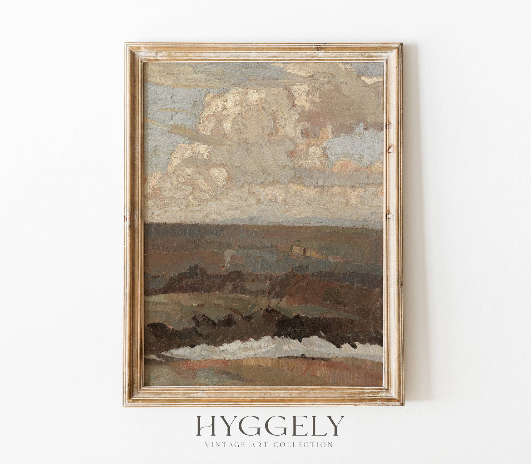 Vintage Landscape Painting | Moody Neutral Muted Art L202: 11"x14"