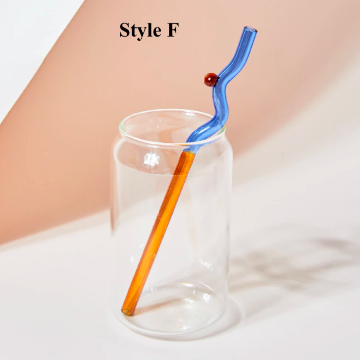 Artistry Glass Straws--Blue Scallop