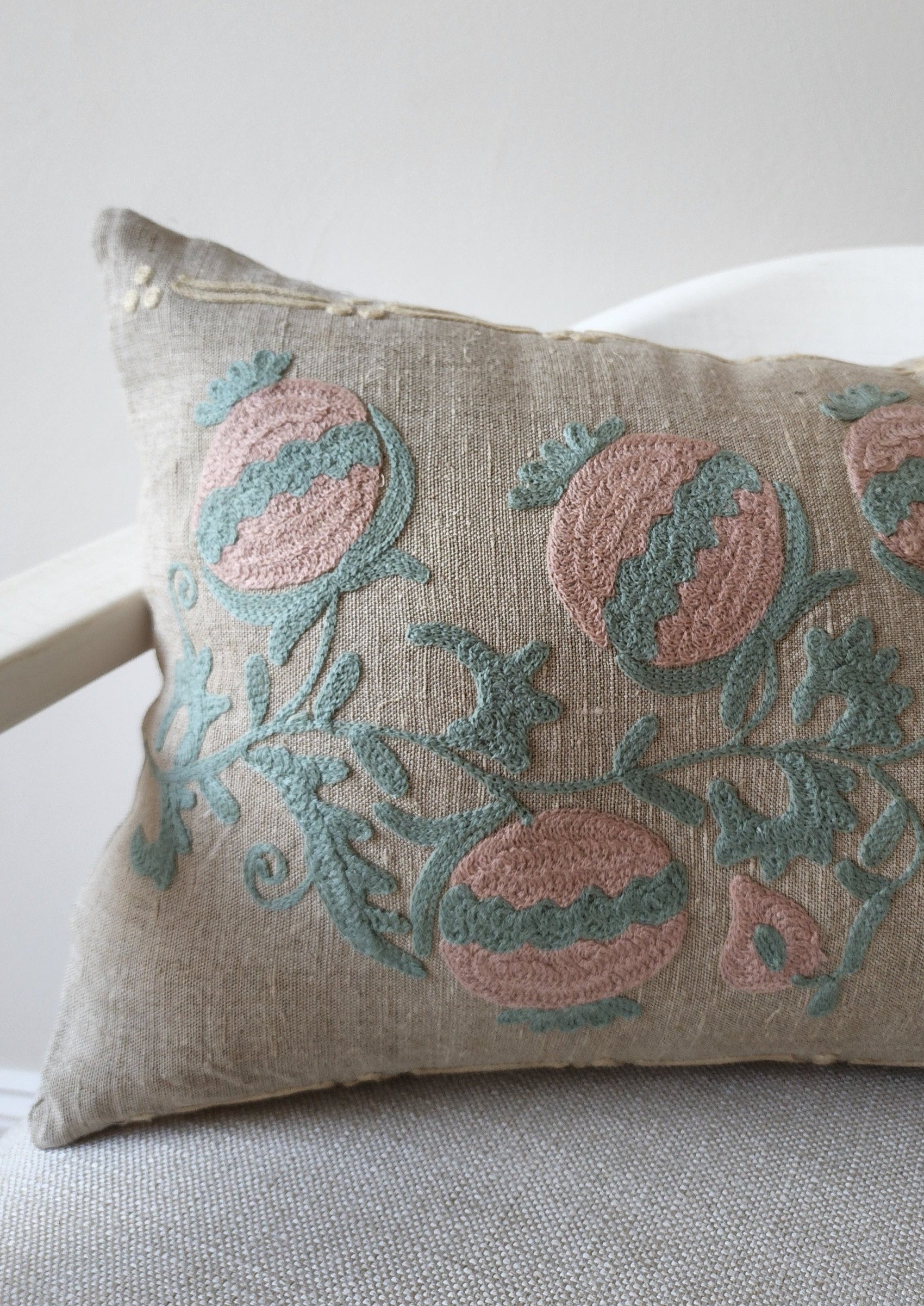 Muted Embroidered Cotton Pillow